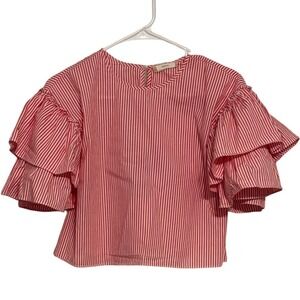 Boutique Soprano Ruffle Bell‎ Sleeve Striped Orange White Top Medium Girls EUC